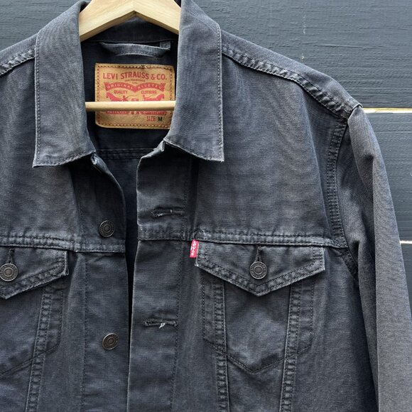 Levis Men's Charcoal-Gray Denim Trucker Jacket | size Medium - Picture 2 of 7